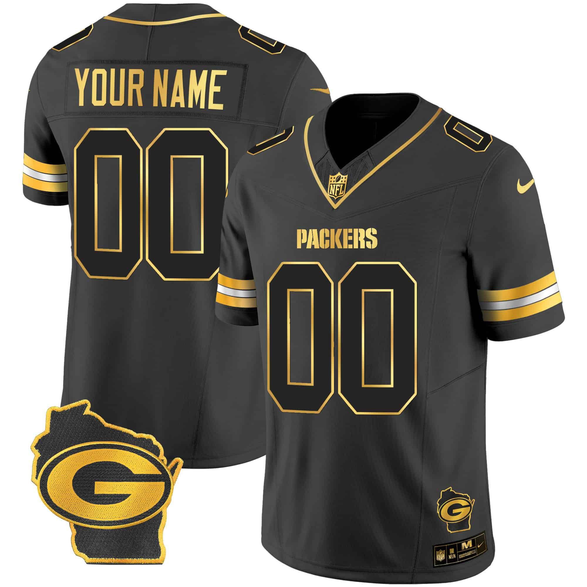 Men Green Bay Packers Black Gold 2024 Nike Home Patch Vapor Custom NFL Jersey style 2->customized nfl jersey->Custom Jersey
